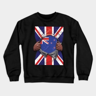 New Zealand Flag Great Britain Flag Ripped - Gift for New Zealander From New Zealand Crewneck Sweatshirt